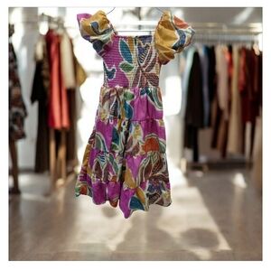 Colorful Kids Casual Dress with Ruffle Sleeves